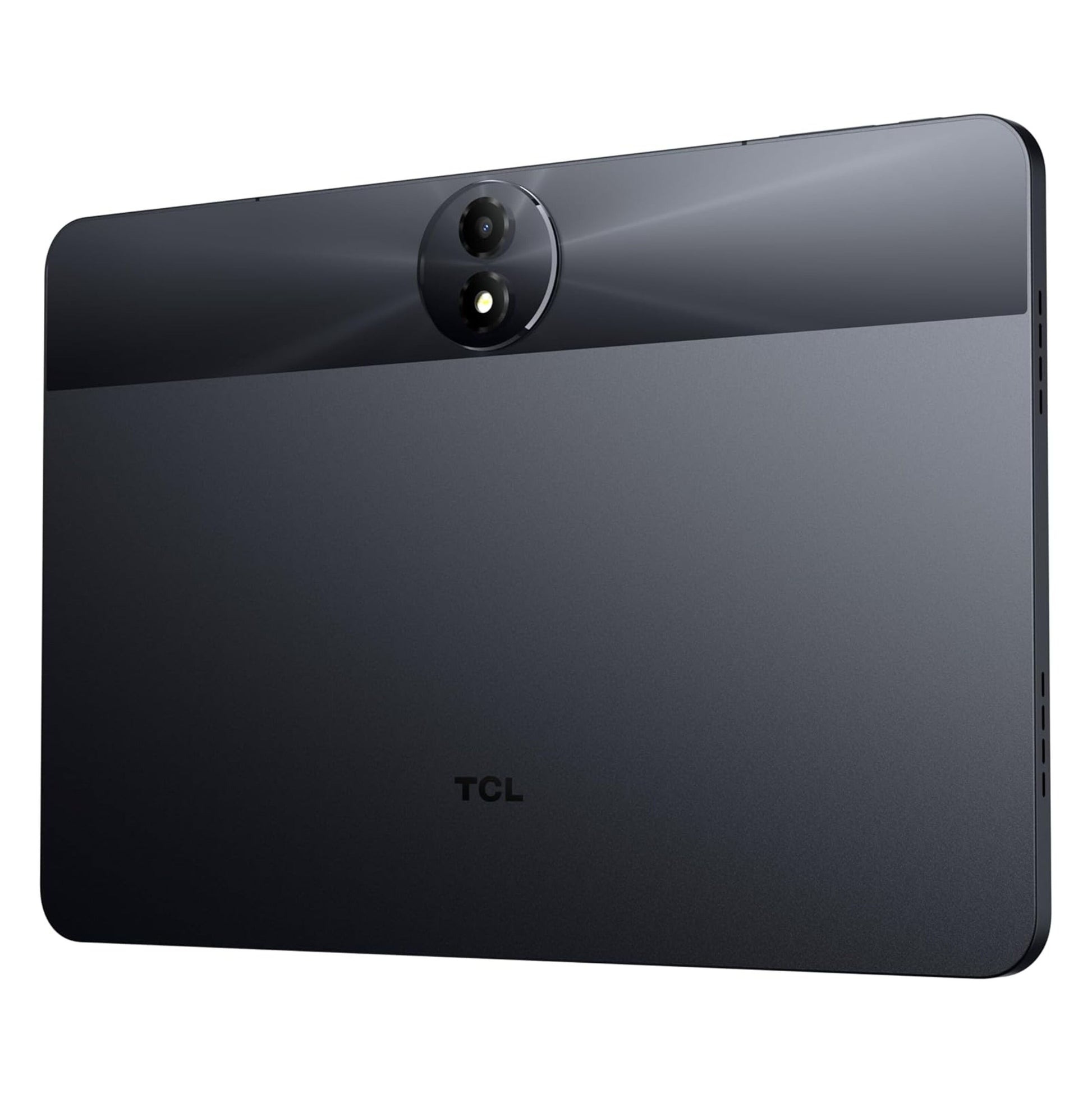 TCL TAB 11 FE wifi-tablet, mørkegrå, runde kanter, 11" skærm, stor dual-linse bagkamera, TCL-logo, 128 GB lager.