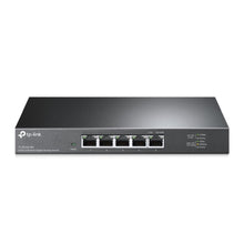 TP-Link TL-SG105-M2 sort 5-port 2.5 gigabit switch, Ethernet-porte, LED-indikatorer, TP-Link logo venstre front.