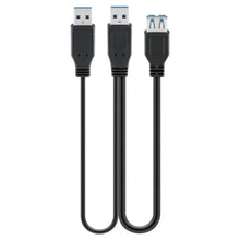 USB 5 Gb/s adapter med ekstra strøm, USB-A han, Micro-B han, Type-A hun med blå indsatser til eksterne harddiske.