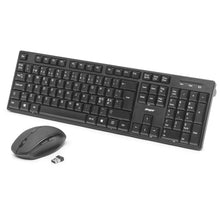 Plexgear MK108 sort fuldtastatur med numerisk tastatur, trådløs mus og kompakt USB-modtager.