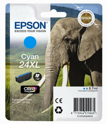 Epson T2432 blækpatron XL cyan, elefant-emballage, QR-kode, 8,7 ml.