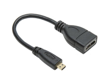 Adapter Micro-HDMI til HDMI sort kabel med micro HDMI han-stik og standard HDMI hun-port.