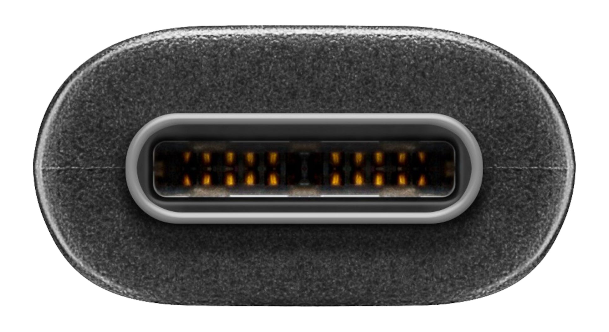 Micro-USB til USB-C kabel 0,6 m til opladning og dataoverførsel, close-up af USB-C port mod mørk baggrund.