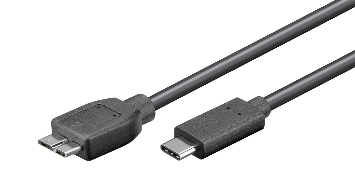 Micro-USB til USB-C kabel 0,6 m med stik i hver ende velegnet til opladning og dataoverførsel.