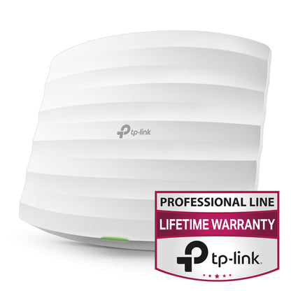 TP-Link Omada EAAS525 AC1350 hvid vægmonteret access point, bølget overflade, centralt logo, grøn indikator, Dualband PoE.