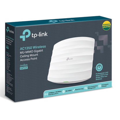 TP-Link Omada EAAS525 roaming-adgangspunkt AC1350 æske, business solution label, PoE strømforsyning.