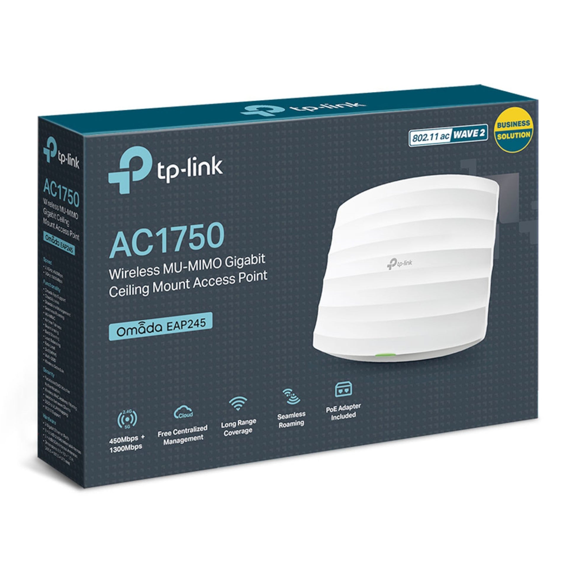 TP-Link Omada EAAS545 AC1750 trådløst adgangspunkt, PoE+, gratis administration, bred dækning, sømløs roaming.