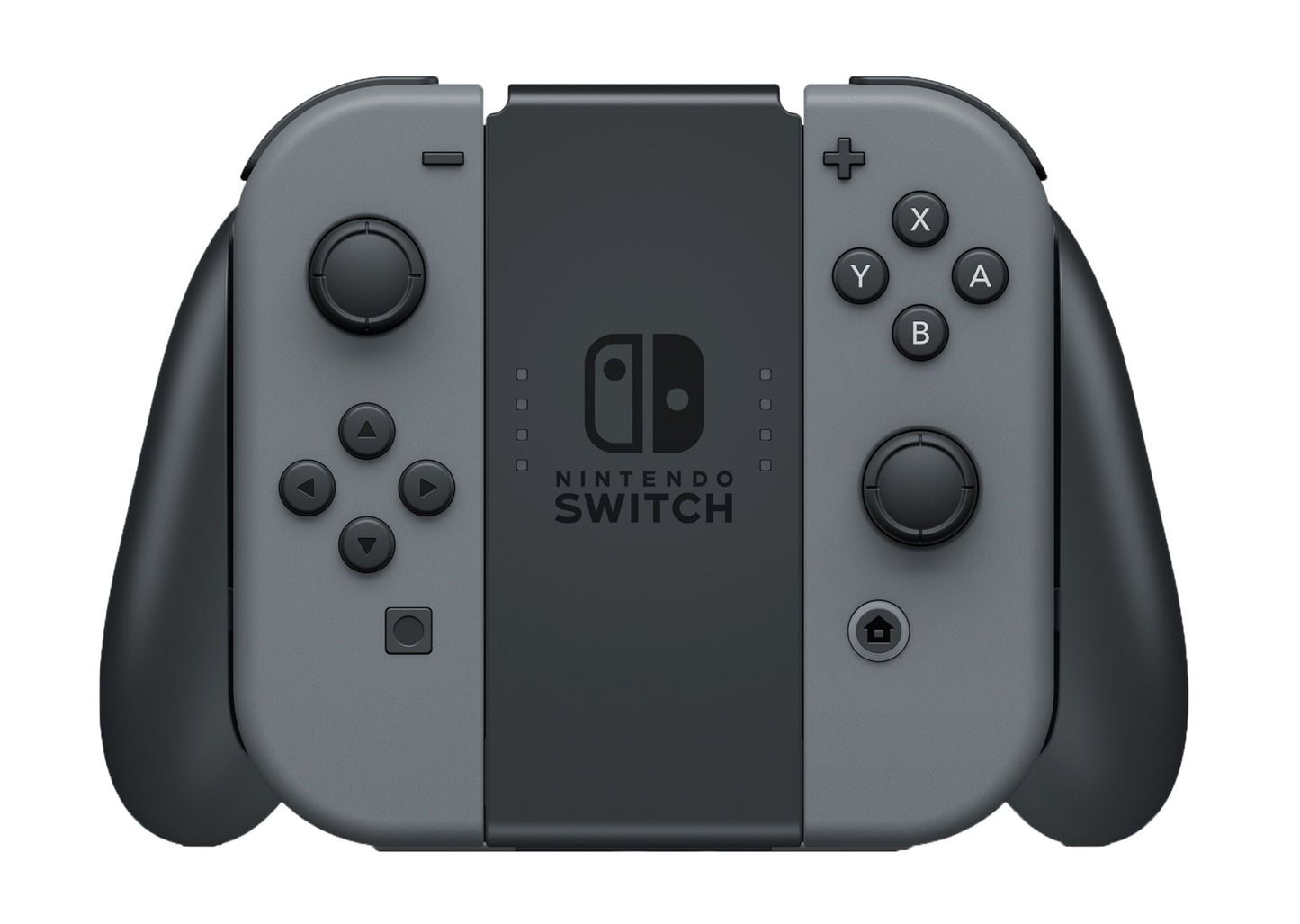 Nintendo Joy-Con Opladningsgreb til Switch med til aftagelige grå controllere, knapper, joysticks og centralt Switch-logo.