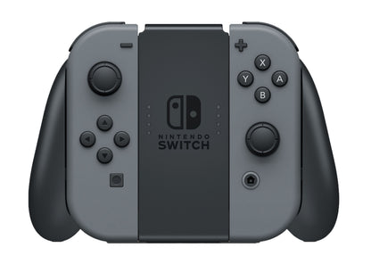 Nintendo Joy-Con Opladningsgreb til Switch med til aftagelige grå controllere, knapper, joysticks og centralt Switch-logo.