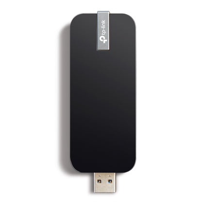 TP-Link Archer T4U trådløst USB-netværkskort 867 Mb/s, sort, rektangulært med afrundede kanter og logo nær toppen, USB-stik nederst.