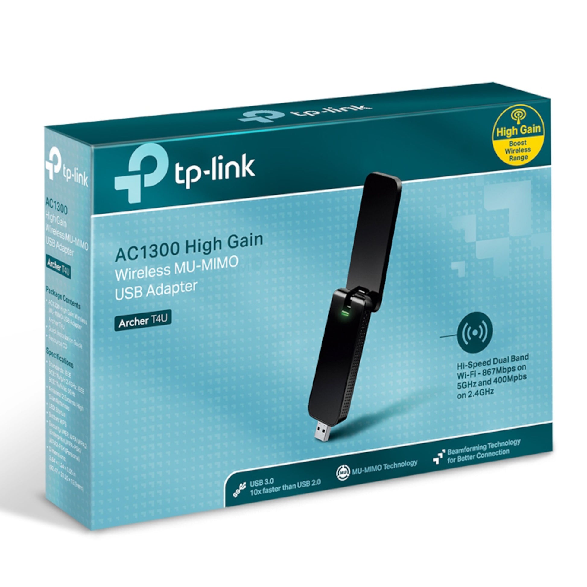 TP-Link Archer T4U trådløst USB-netværkskort 867 Mb/s, dual band WiFi, USB 3.0, MU-MIMO, high-gain antenner.