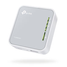 TP-Link TL-WR902AC rejserouter AC750, grå og hvid, LED-indikatorer, wifi-hotspot, TP-Link logo på toppen.