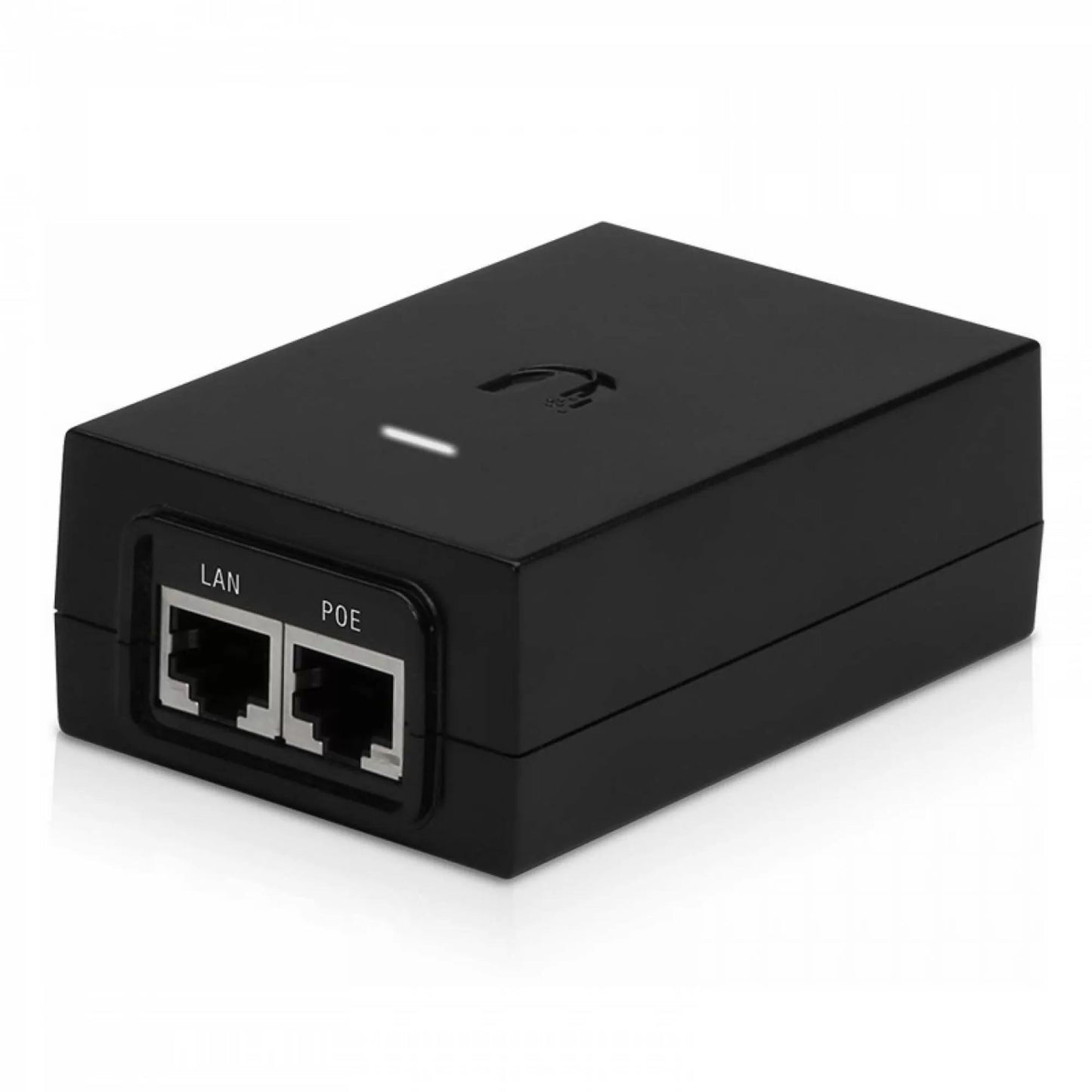 Ubiquiti POE-injektor 48V 24W sort, rektangulær med to Gigabit-porte (LAN og POE) til Unifi-enheder.