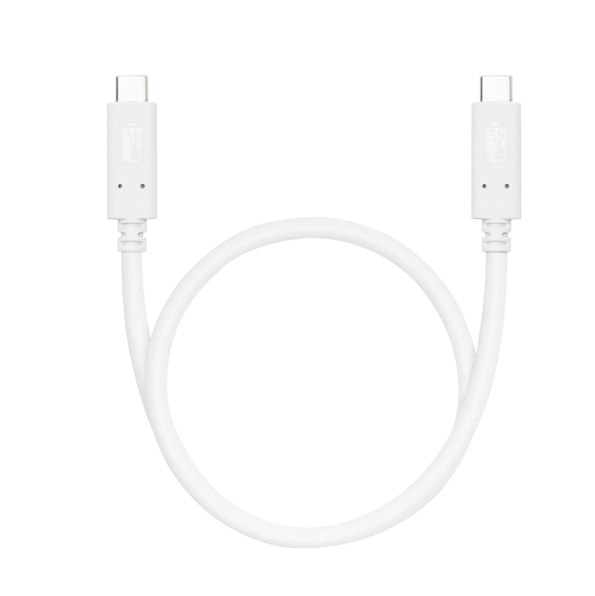Luxorparts USB-C-kabel 0,5 m med to synlige USB-C-stik i bue, understøtter dataoverførsel og opladning op til 100 W.