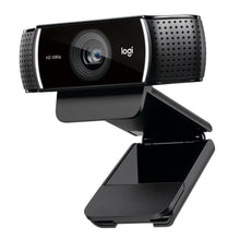 Logitech C922 Pro Stream webcam, sort, Full HD 1080p, hængslet fod, synligt Logitech-logo.
