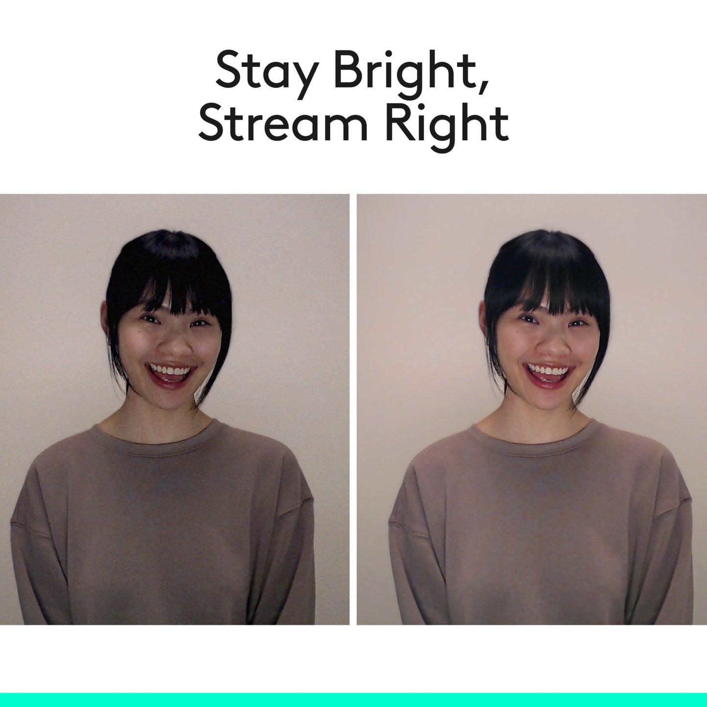 Logitech C922 Pro Stream Webcam viser billede før/efter kvalitet, tekst: Stay Bright, Stream Right.