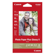 Canon Plus Glossy II fotopapir 10x15 cm 50-pak højglans 265 g/m² i emballage med smilende familie.