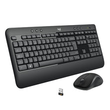 Logitech MK540 trådløst tastatur og mus med ergonomisk håndledsstøtte og kompakt USB-modtager.