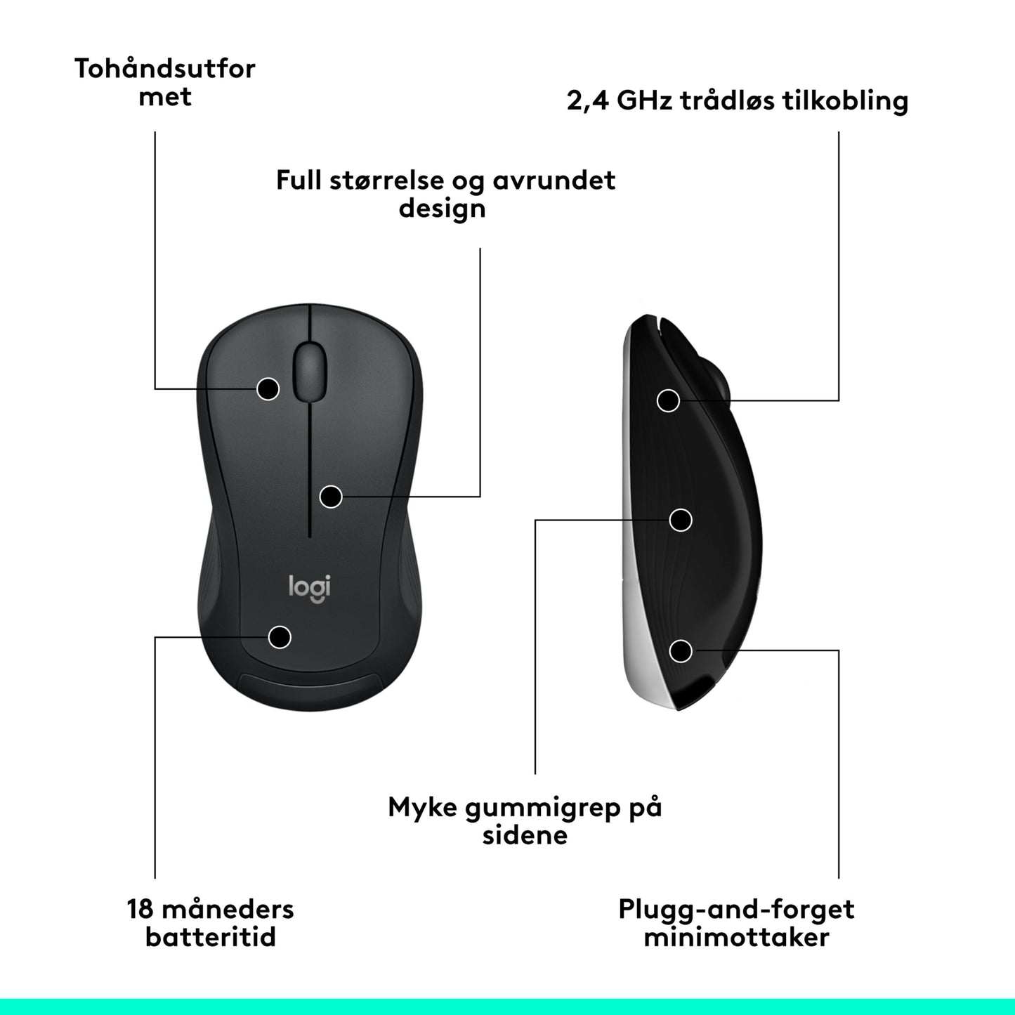 Logitech MK540 trådløst tastatur og mus sort, logi-logo, set ovenfra/side, mus m. trådløs modtager, gummigreb, håndledsstøtte.