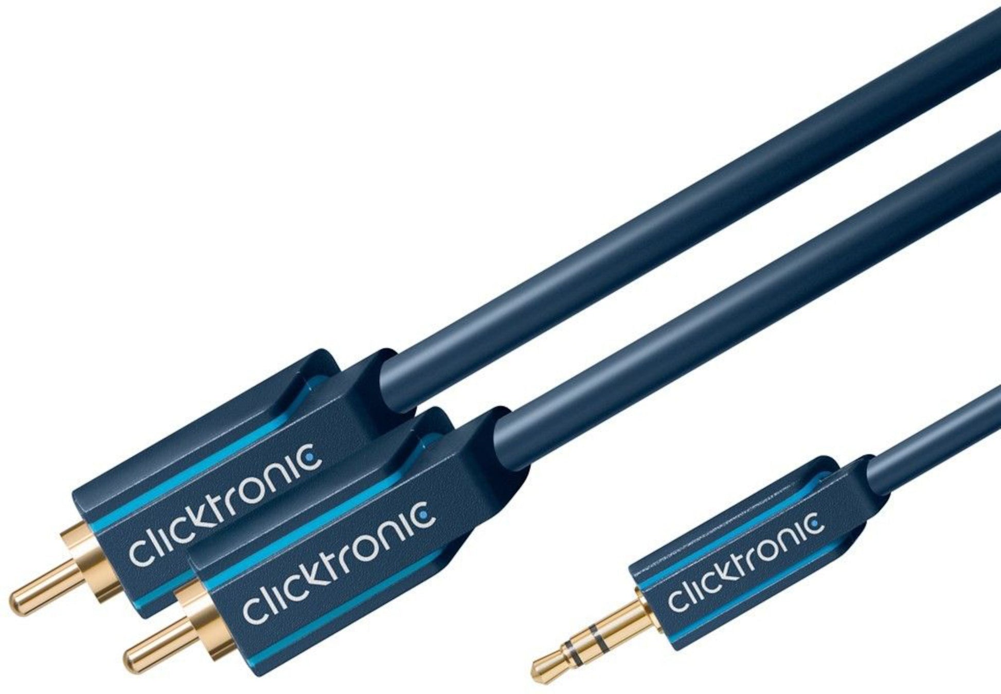 Lydkabel 3,5 mm til 2x RCA, 2 meter, marineblå med guldbelagt stik.