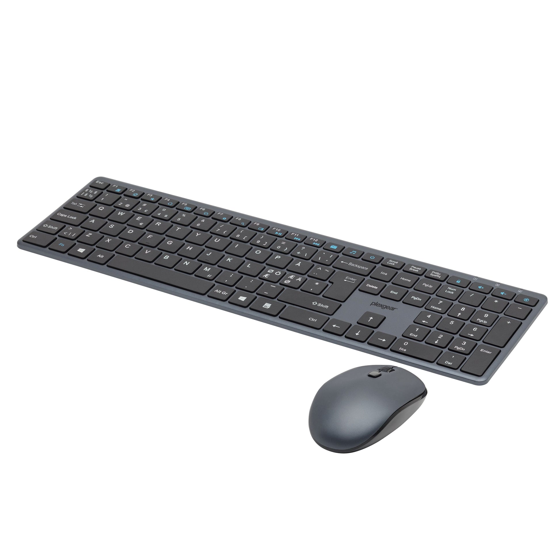 Plexgear KM-Silent trådløst tastatur og mus sort, slankt design, lavprofiltaster.