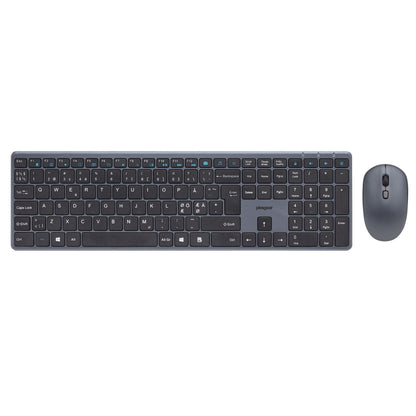 Plexgear KM-Silent trådløst tastatur og mus sortere lavprofiltaster side om side.