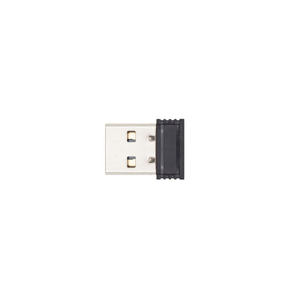 Plexgear KM-Silent USB-dongle til trådløst tastatur og mus, sort kompakt hus, synlig metalstik.