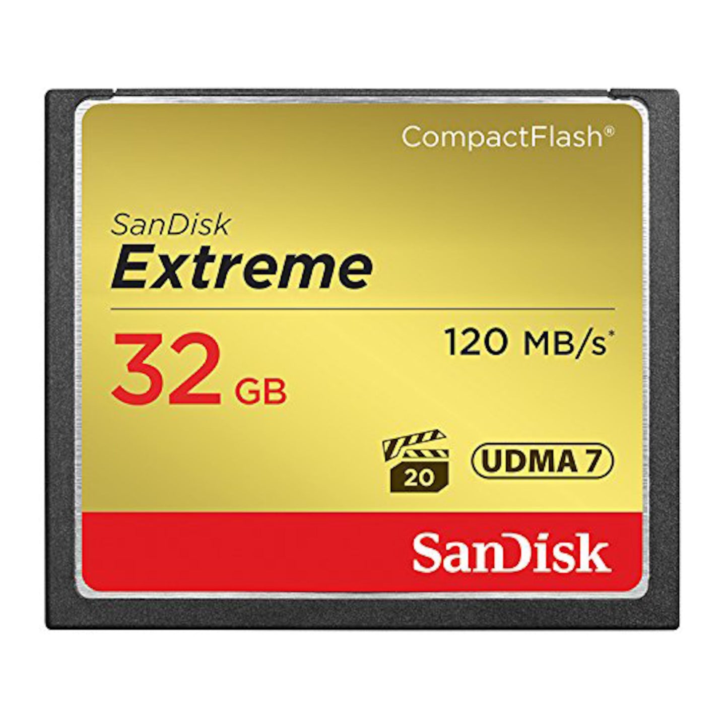 Sandisk Extreme CF-kort 32GB guldrød label 120MB/s UDMA 7 til kamera.