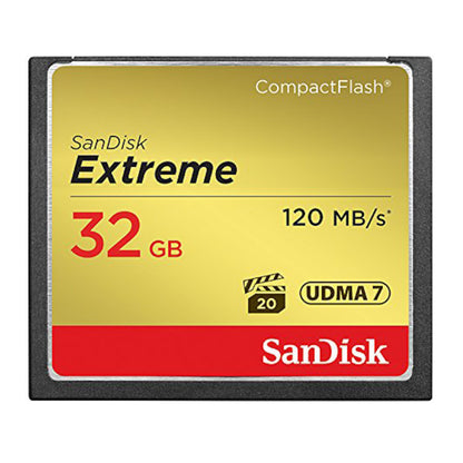 Sandisk Extreme CF-kort 32GB guldrød label 120MB/s UDMA 7 til kamera.