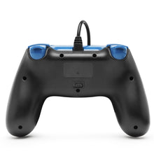 Arrogant Bastard Plexgear X1 Gamepad sort/blå, sæt bagfra, med kabel øverst og central knap, kablet tilslutning.