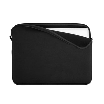 Plexgear sort neoprenetui, delvist åbent med synlig hvid laptop indeni, passer til 13,3" laptops.