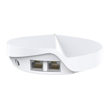 TP-Link Deco M5 Mesh-node AC1300 hvid router, rund, til Ethernet-porte og strømstik.