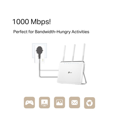 TP-Link TL-PA7017P KIT Homeplug 1 Gb/s 2-pak, op til 1000 Mbps via elnet, plug-and-play, hvid.