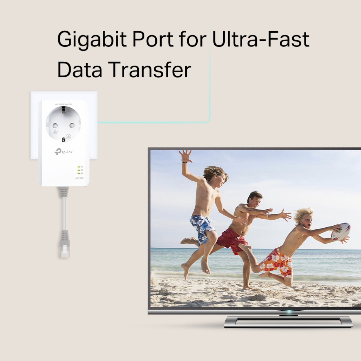 TP-Link TL-PA7017P KIT Homeplug 1 Gb/s 2-pak i stikkontakt, Gigabit-port, Homeplug AV2, kabelnet til TV.