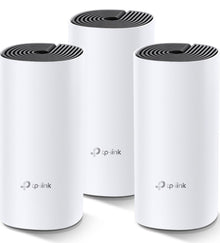 TP-Link Deco M4 Mesh-system AC1200, 3 stk hvide cylindre med sorte ventilationskanaler.