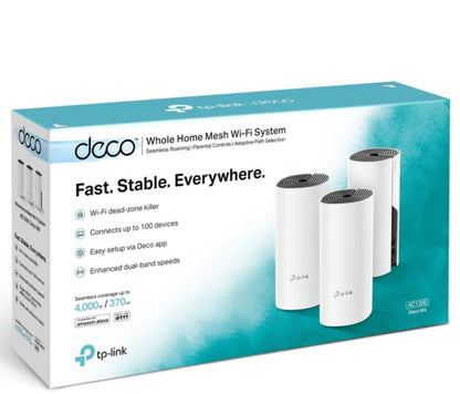 TP-Link Deco M4 Mesh-system AC1200 3 stk hvid fremhæver trådløst net, enkel app-opsætning, dækker op til 4.000 sq ft.