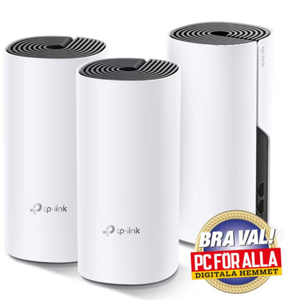 TP-Link Deco M4 Mesh-system AC1200, 3 stk, hvid, synligt BRA VAL PC FÖR ALLA DIGITALA HEMMET badge.