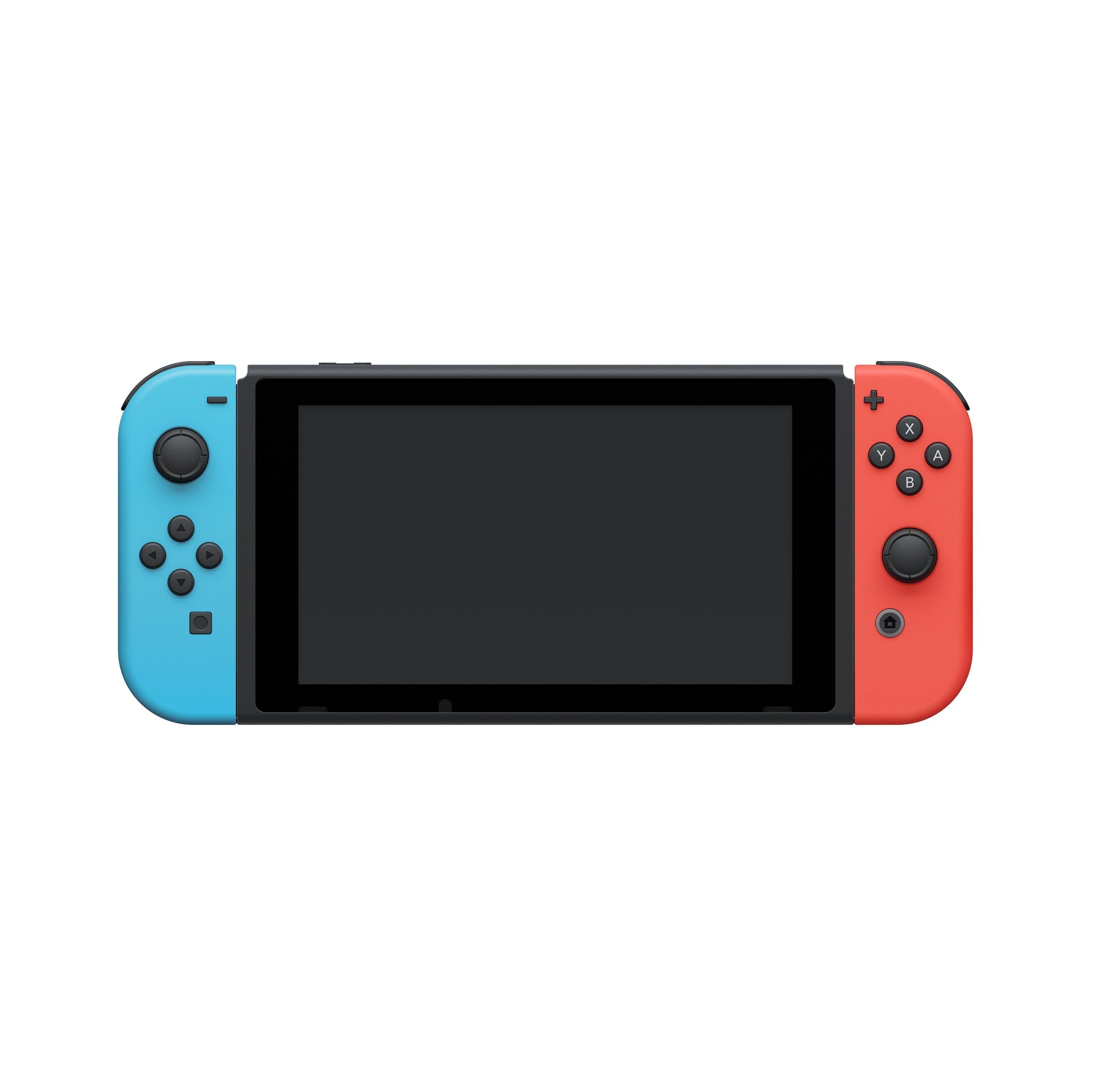 Nintendo Switch 2019 håndholdt spillekonsol 6,2" rød/blå Joy-Con slukket skærm.