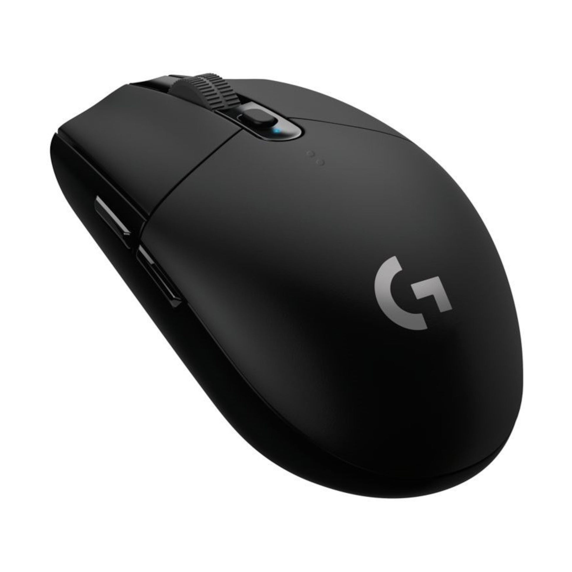 Logitech G 305 Lightspeed sort trådløs gamingmus med to sideknapper, scrollhjul, HERO-sensor og Logitech G-logo.