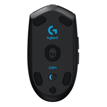 Logitech G305 Lightspeed trådløs gamingmus bundtet med HERO-sensor, glidepuder, modelnavn, tænd/sluk-knap og blåt G-logo.