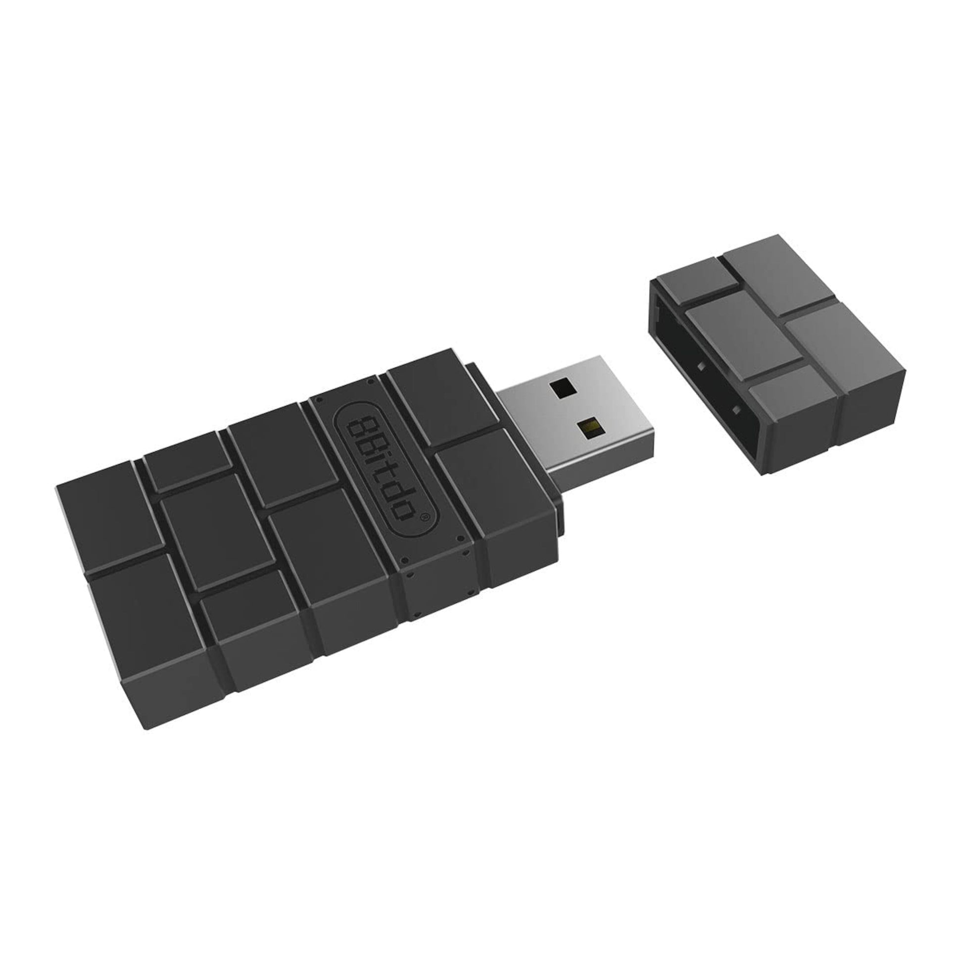 8Bitdo Trådløs USB-adapter 2 med hætte, kompatibel med Bluetooth-controllere og Nintendo Switch.