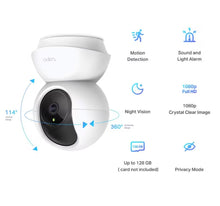 TP-Link Tapo C200 overvågningskamera, 1080p HD, bevægelsesdetektion, nattesyn, 360°/114° dækning, microSD op til 128 GB.
