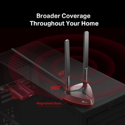 TP-Link Archer TX3000E PCI Express AX3000 netværkskort med to WiFi 6-antenner og magnetisk base, justerbar vinkel.