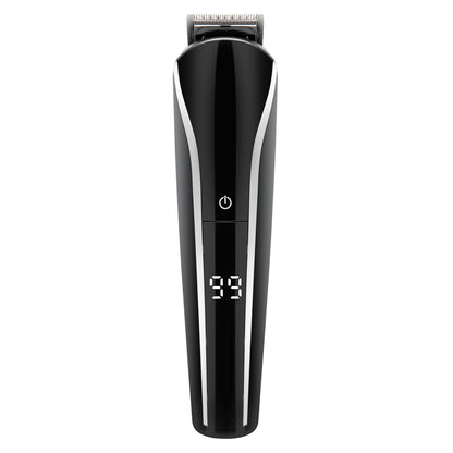 Rubicson multitrimmersæt hår- og skægtrimmer med digitalt display 99, central tænd/sluk-knap og metallisk skær.