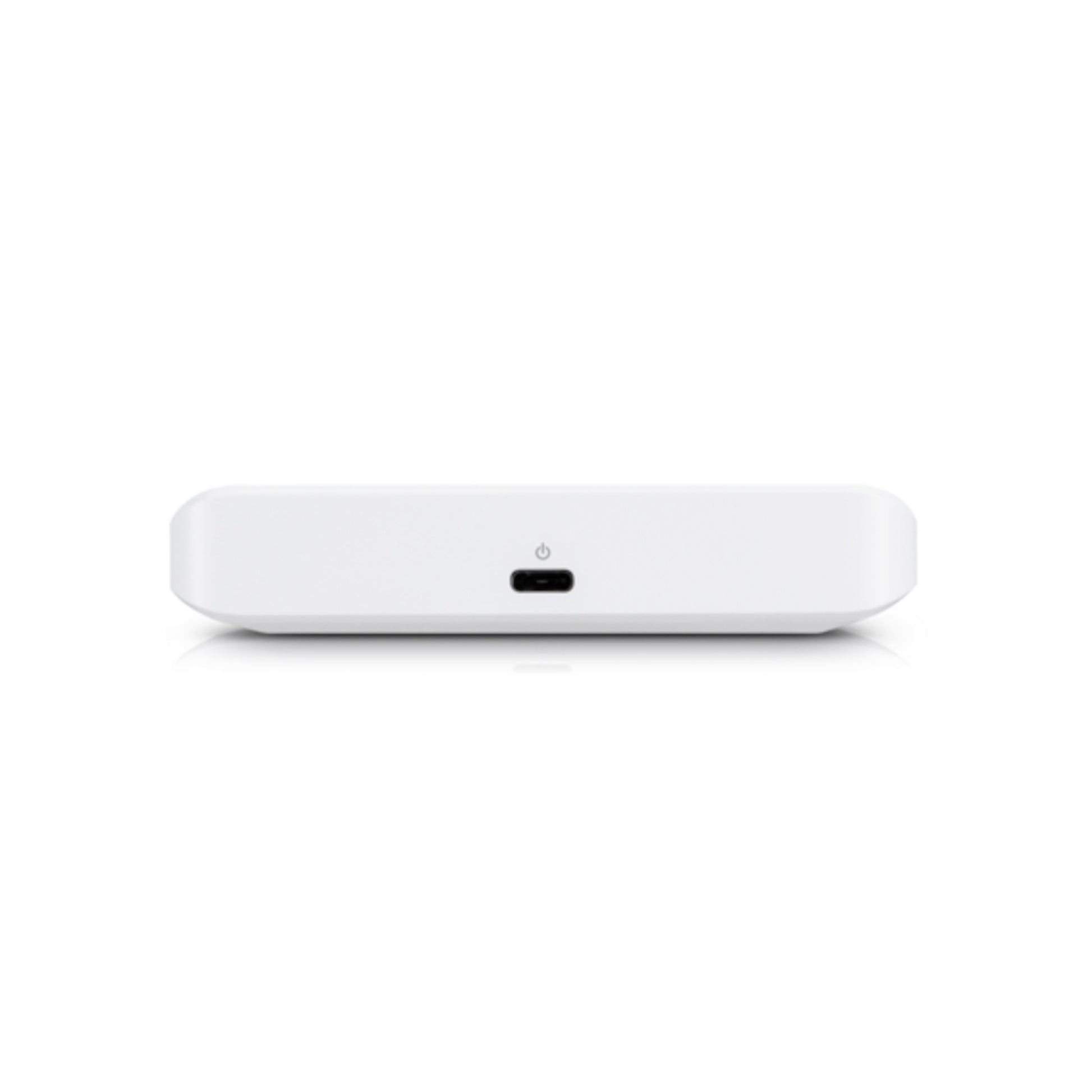 Ubiquiti Unifi USW Flex Mini Gigabit switch, hvid, 5 porte, rektangulær med afrundede hjørner og centreret USB-C port.