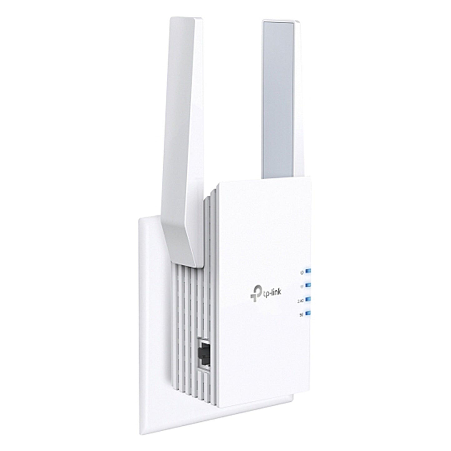 TP-Link RE505X AX1500 wifi-repeater hvid med to antenner og indikatorlys til stikkontakt.
