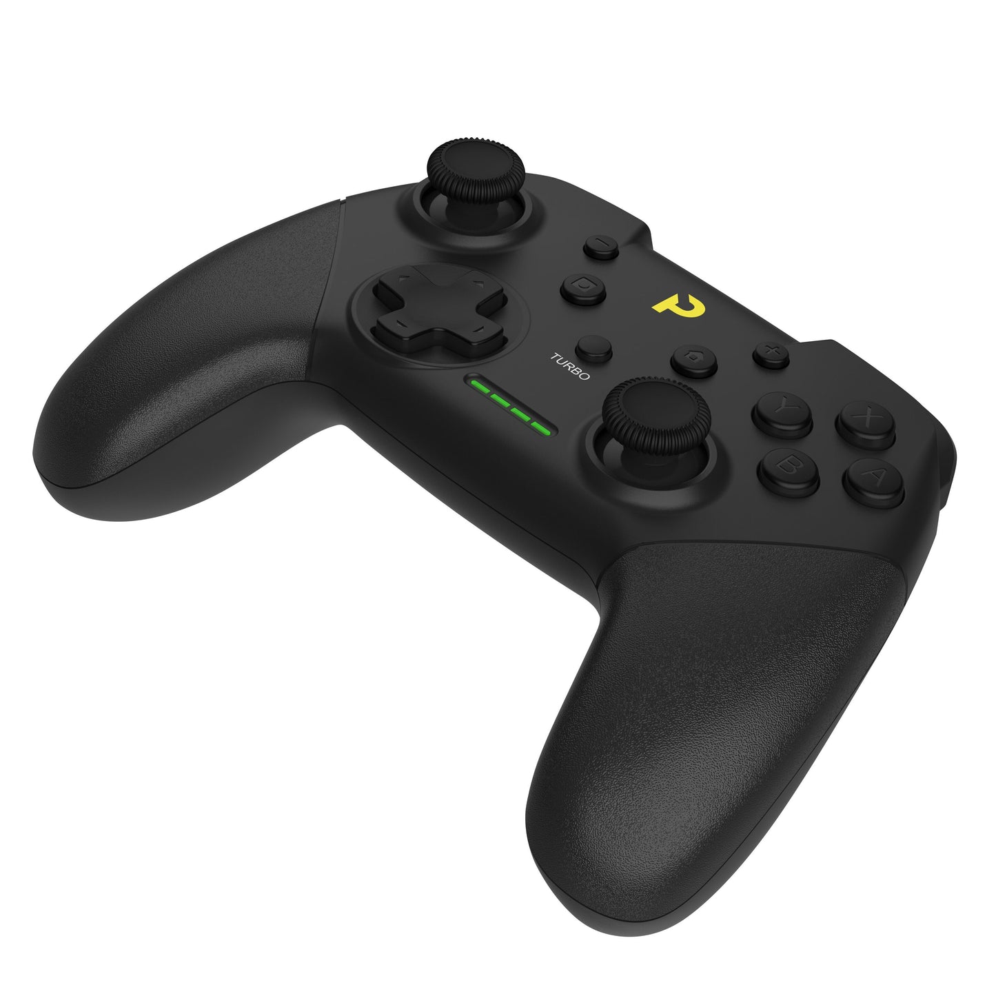 Arrogant Bastard Plexgear Trådløs Controller X3 til Nintendo Switch med dobbelte analogsticks, D-pad, ABXY-knapper, grønne LED og gul logo.
