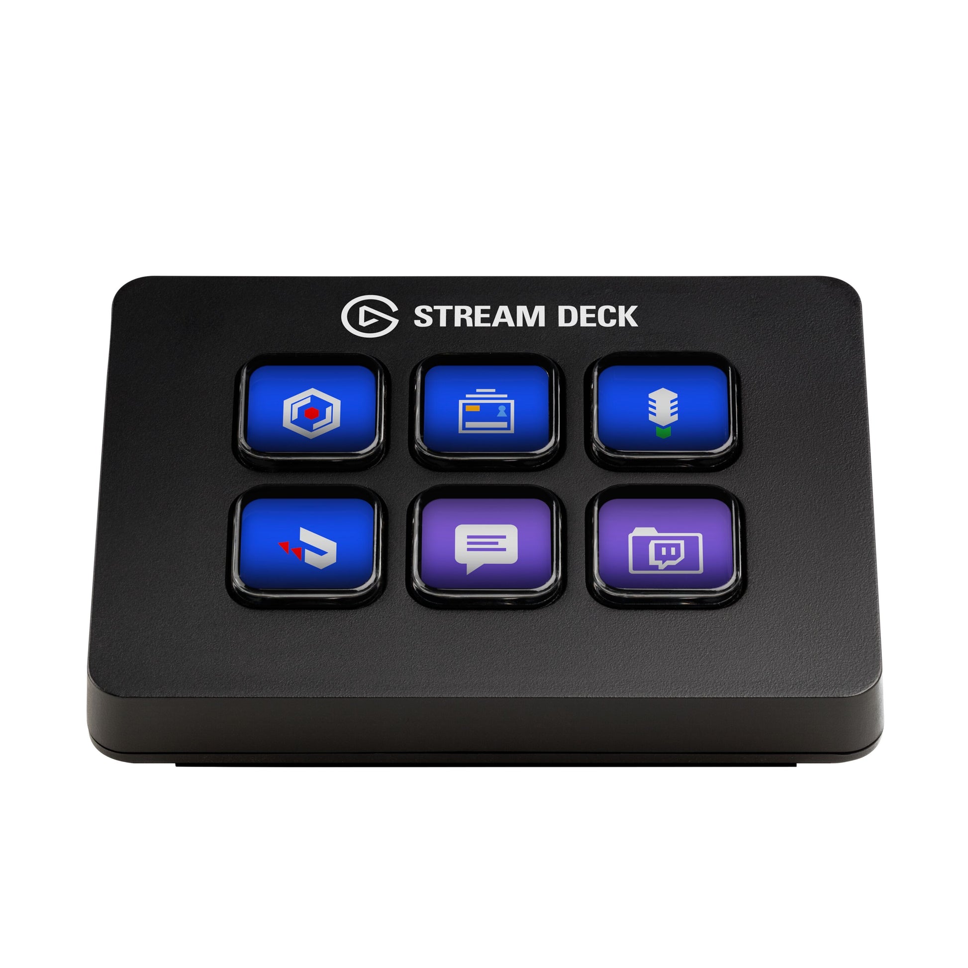 Elgato Stream Deck Mini programmerbart tastatur med 6 farvede LCD-knapper og USB-tilslutning til streaming.