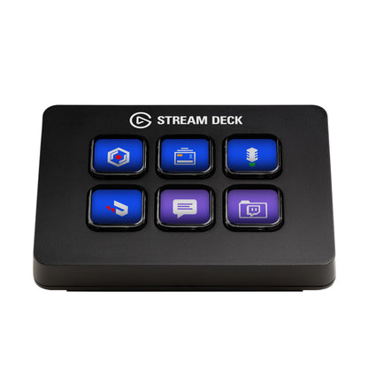 Elgato Stream Deck Mini programmerbart tastatur med 6 farvede LCD-knapper og USB-tilslutning til streaming.