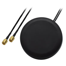 Teltonika 4G antenne, sort, rund, IP67, MIMO 2,5 dBi med to kabler og guld SMA stik.